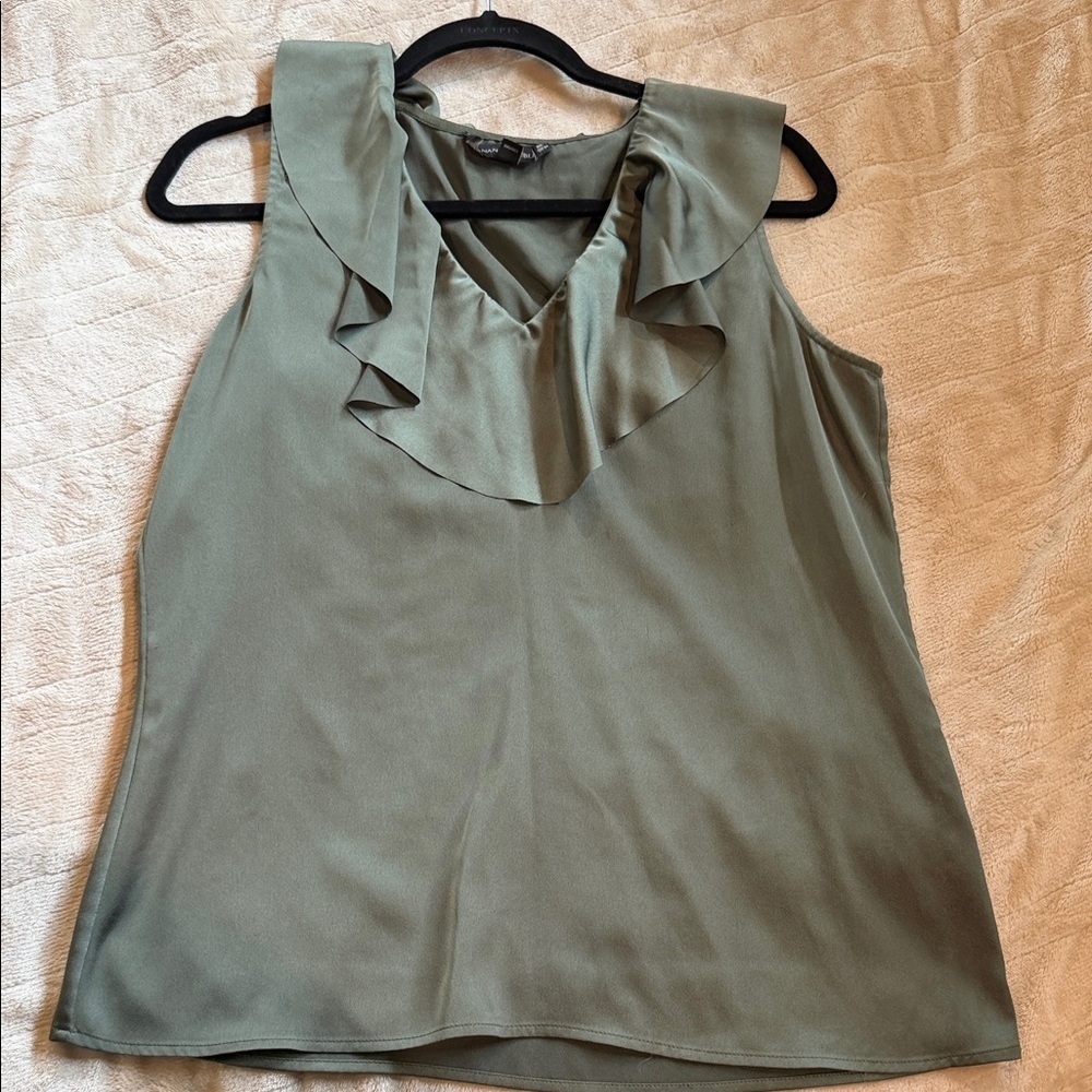 Banana Republic Olive Green Sleeveless Ruffle V-Neck Top